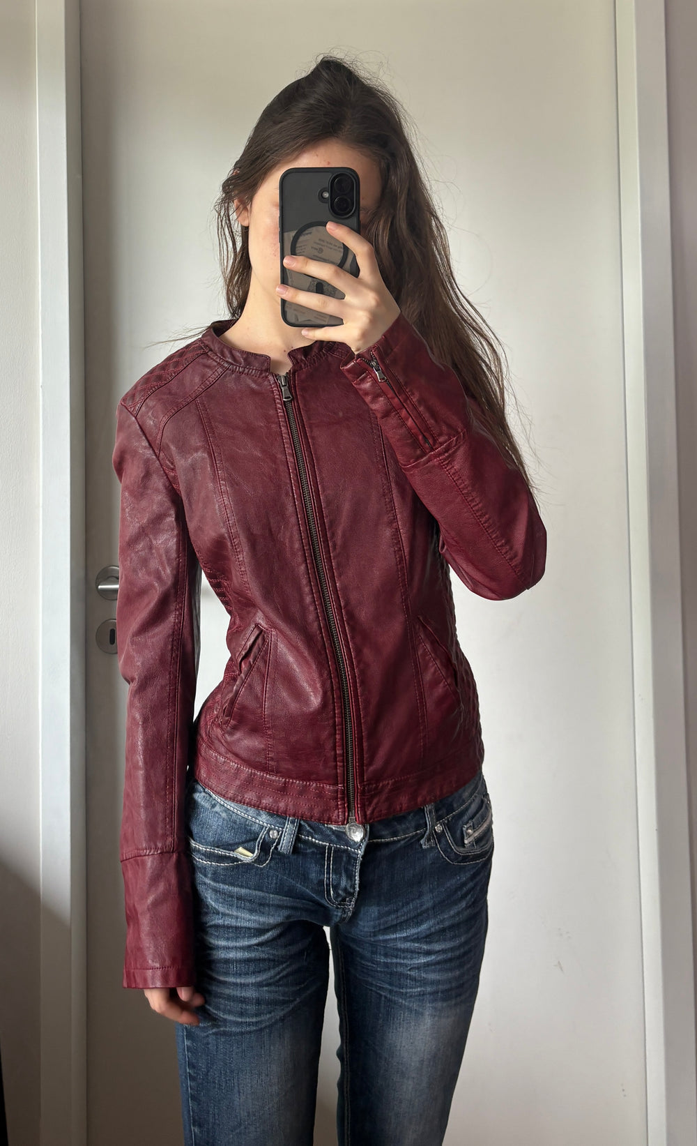 Y2K 2000s Vintage cherry red iconic fitted coquette Y2K authentic leather jacket