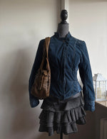 Y2K 2000s Vintage high collar blue Stockholm style autumn zip up jacket