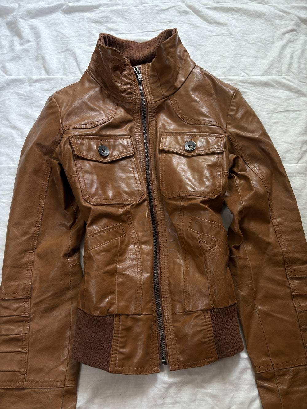 Y2K 2000s Vintage high collar iconic Archive Stockholm Rory Gilmore leather jacket zip up