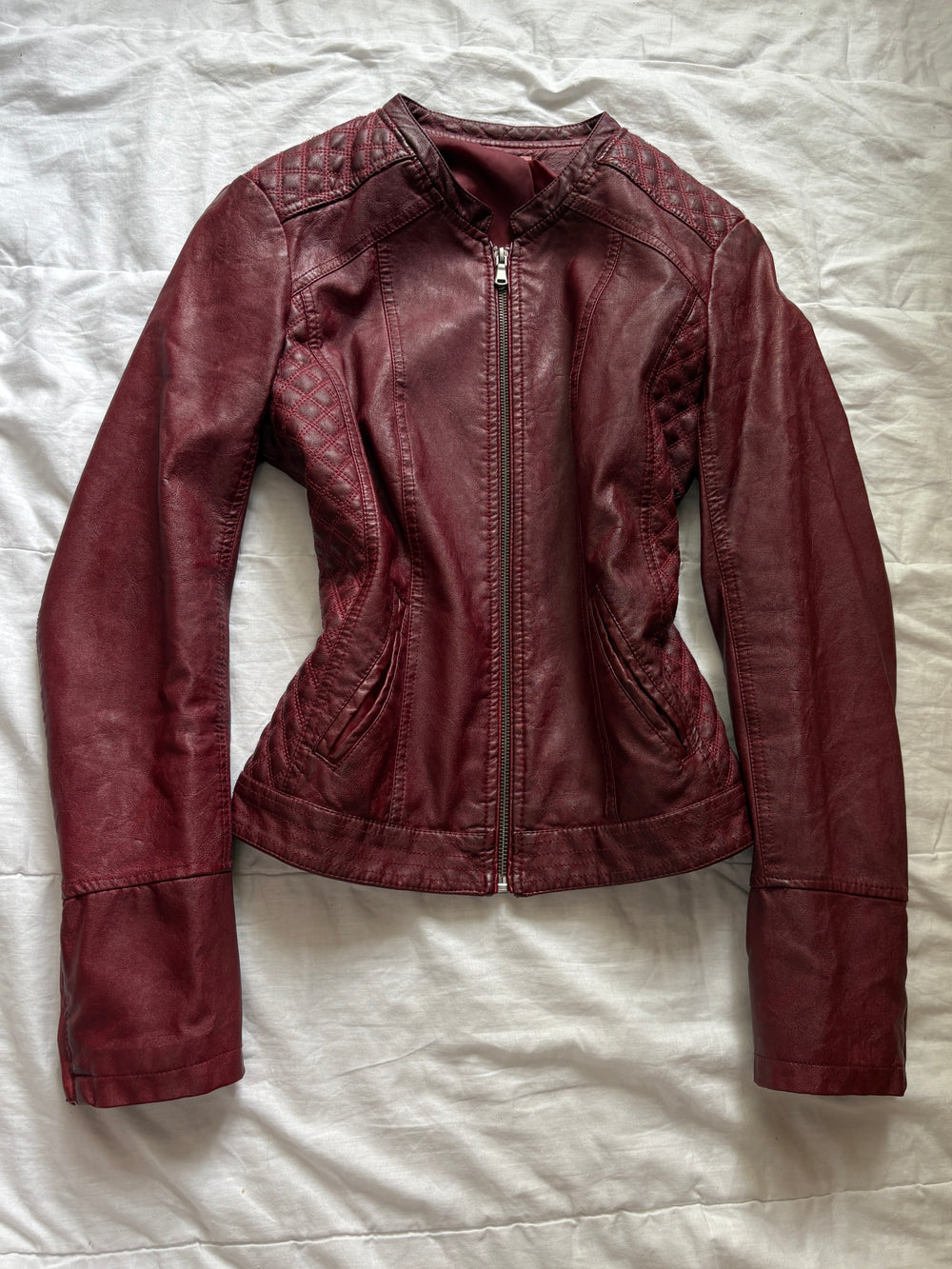 Y2K 2000s Vintage cherry red iconic fitted coquette Y2K authentic leather jacket
