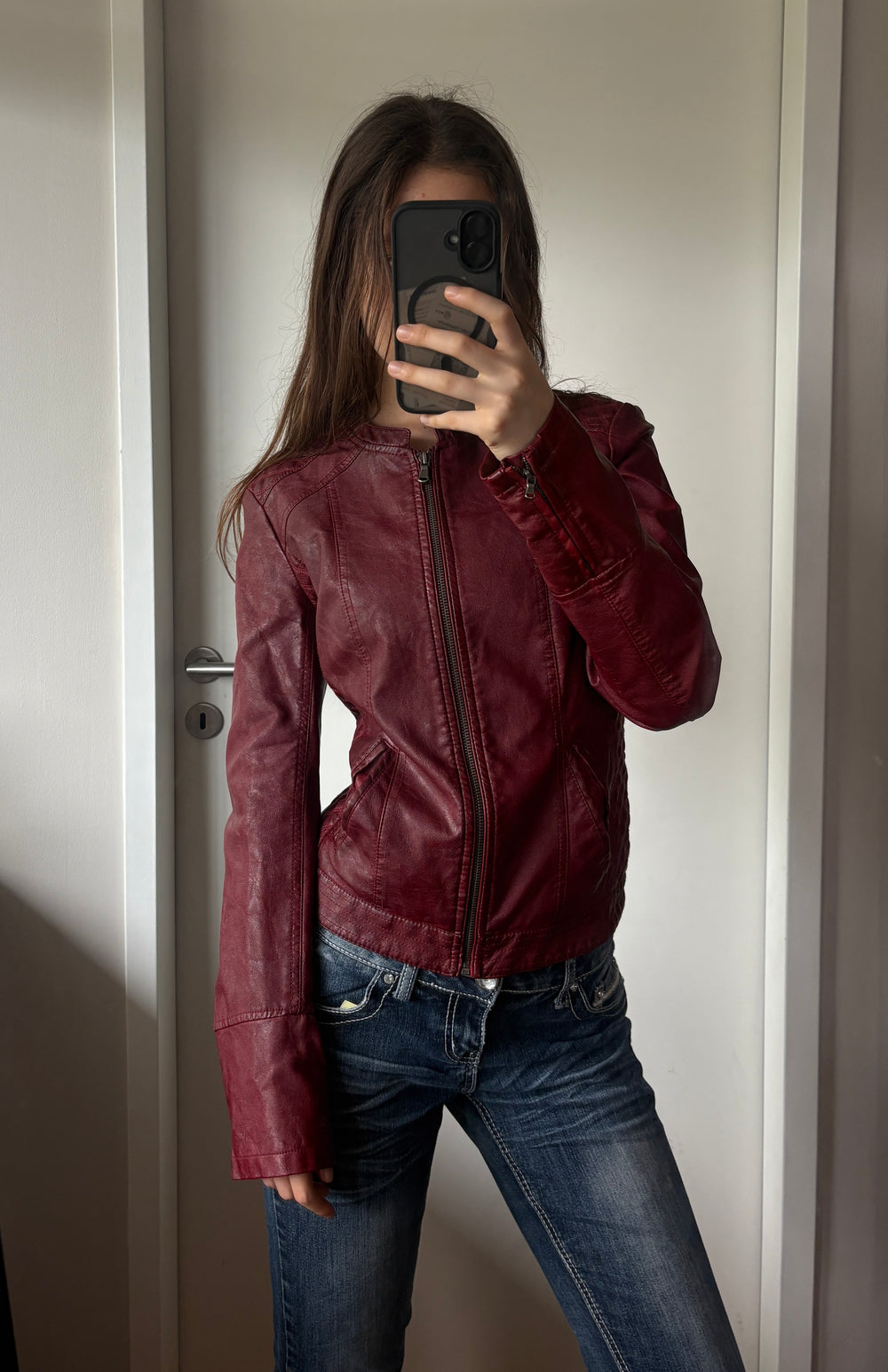 Y2K 2000s Vintage cherry red iconic fitted coquette Y2K authentic leather jacket