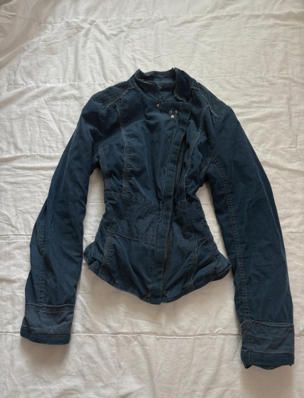 Y2K 2000s Vintage high collar blue Stockholm style autumn zip up jacket