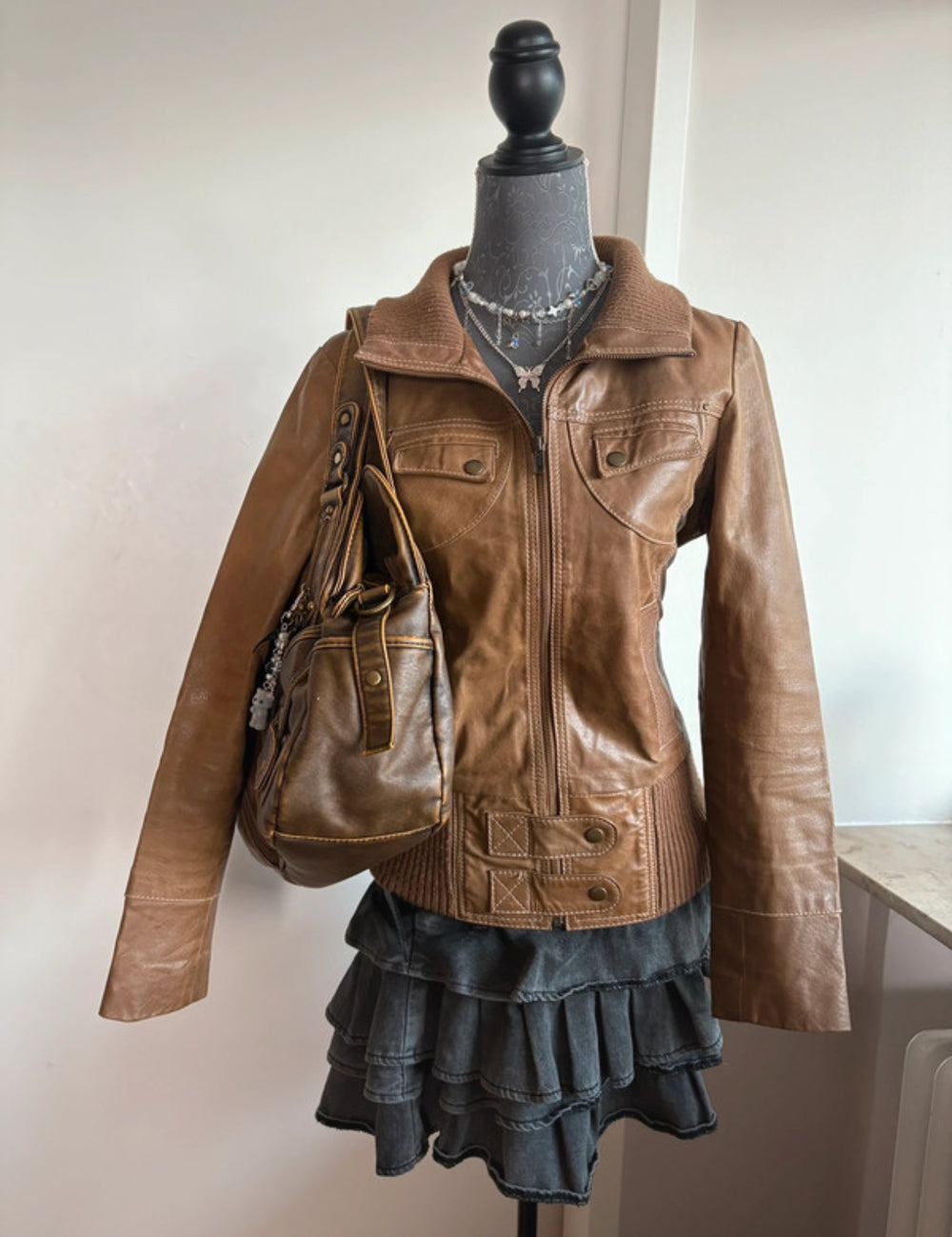 2000s Vintage high collar Archive Avantgarde authentic Stockholm fördig leather jacket