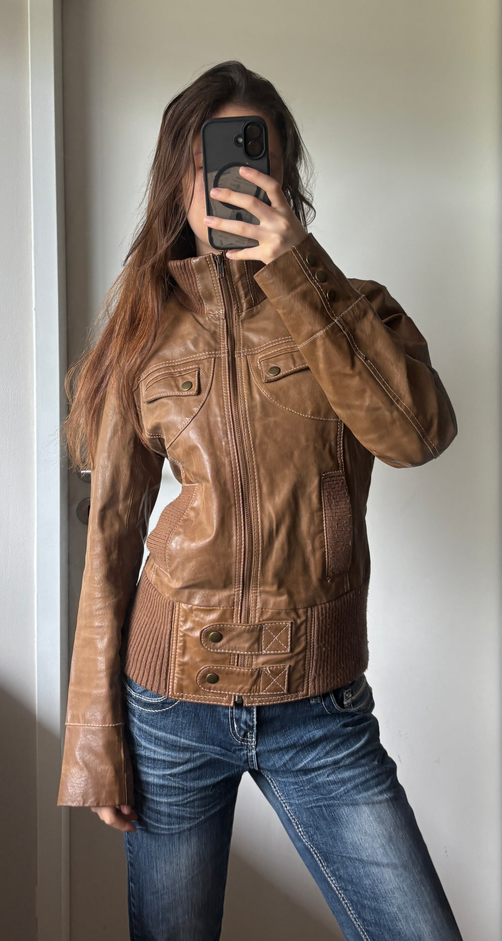 2000s Vintage high collar Archive Avantgarde authentic Stockholm fördig leather jacket