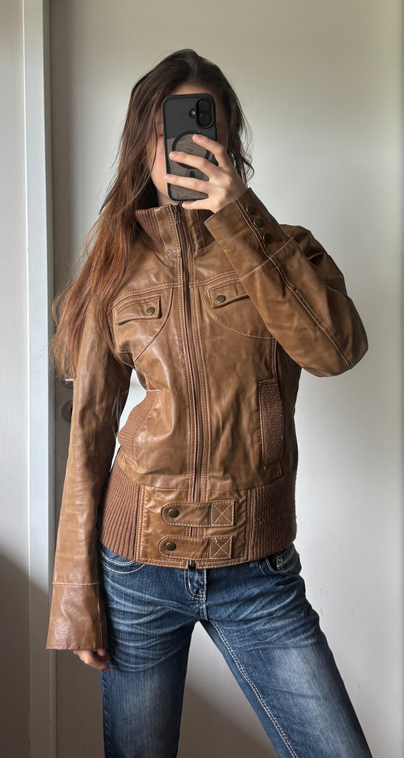 2000s Vintage high collar Archive Avantgarde authentic Stockholm fördig leather jacket