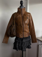 Y2K 2000s Vintage high collar iconic Archive Stockholm Rory Gilmore leather jacket zip up