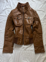Y2K 2000s Vintage high collar iconic Archive Stockholm Rory Gilmore leather jacket zip up