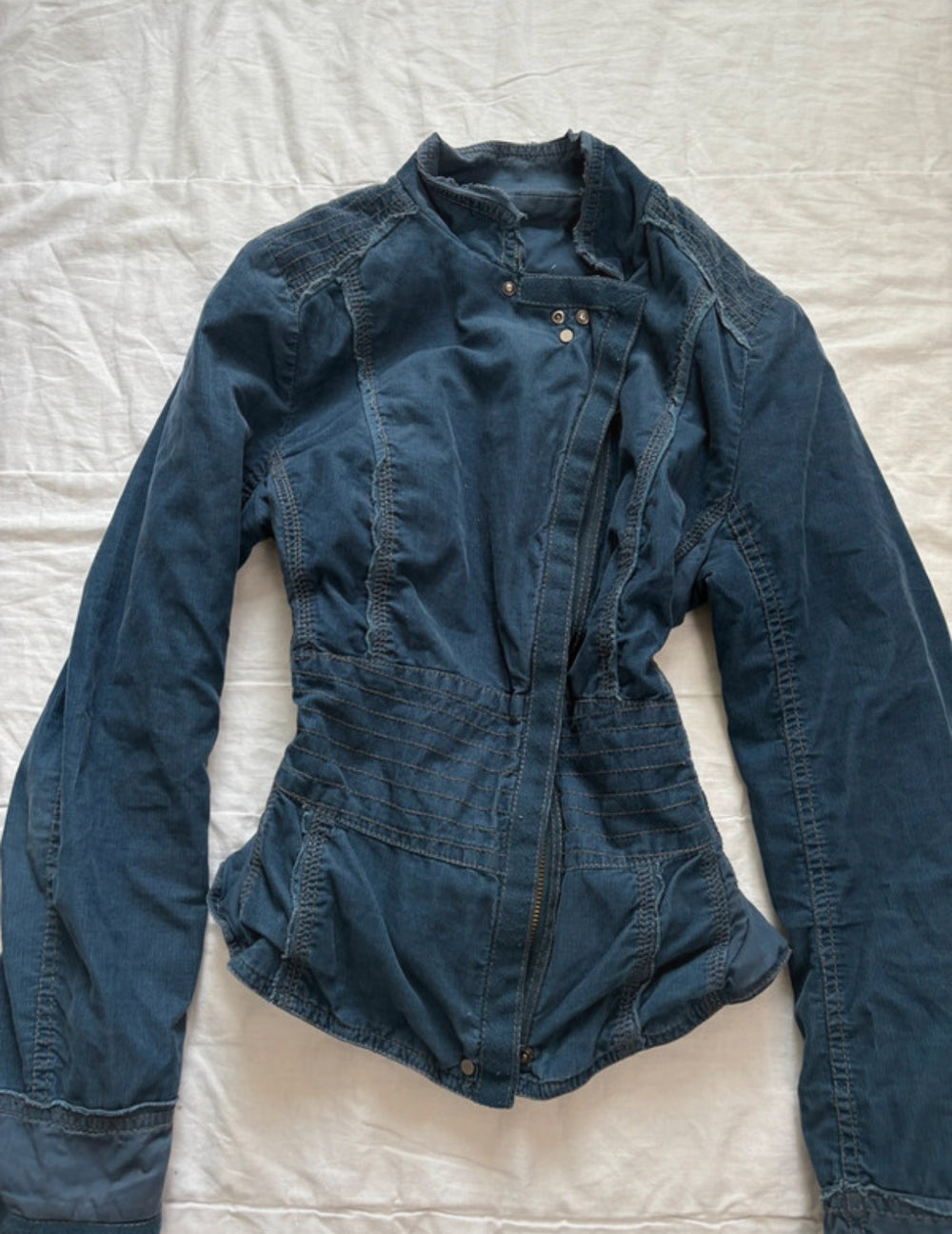 Y2K 2000s Vintage high collar blue Stockholm style autumn zip up jacket