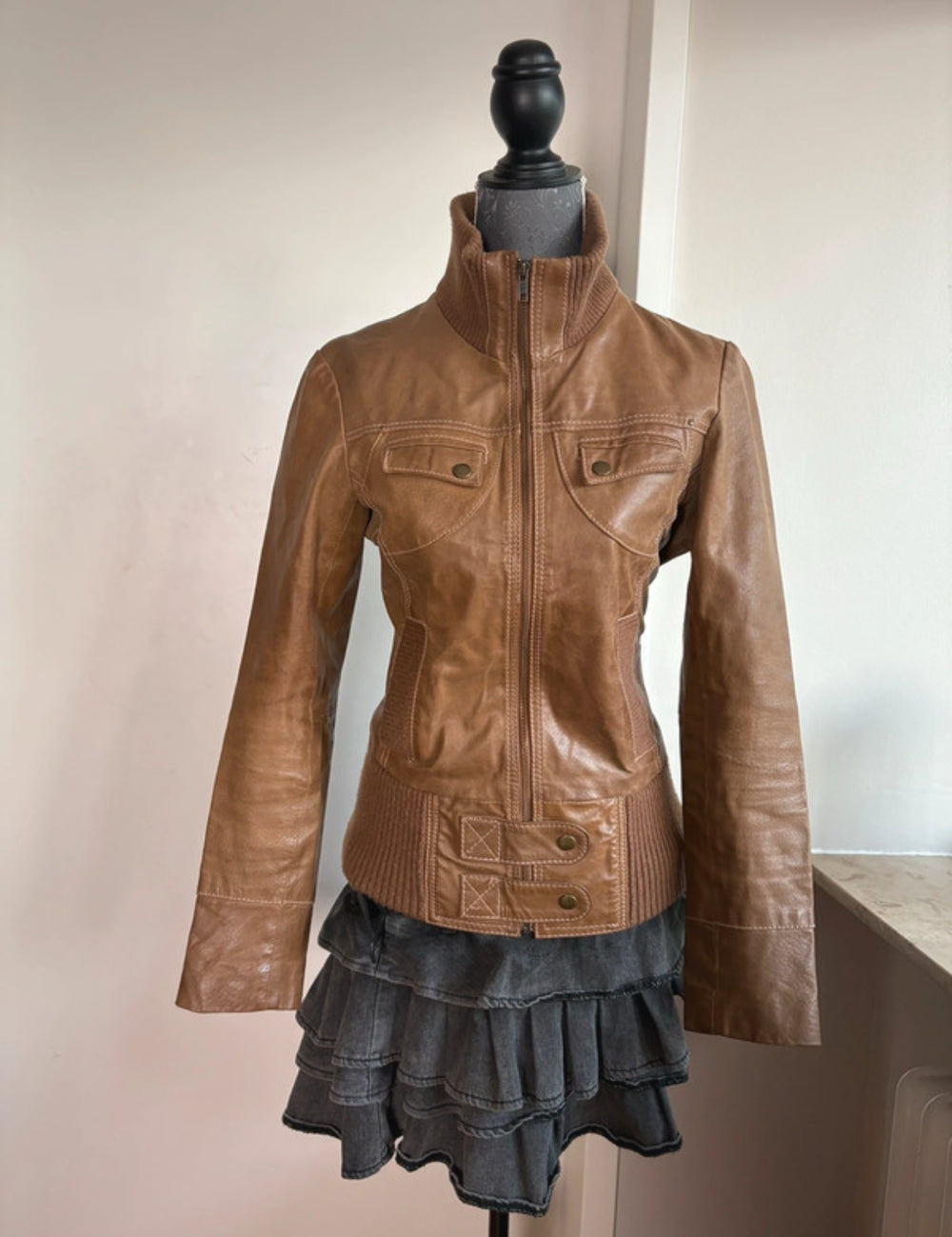 2000s Vintage high collar Archive Avantgarde authentic Stockholm fördig leather jacket
