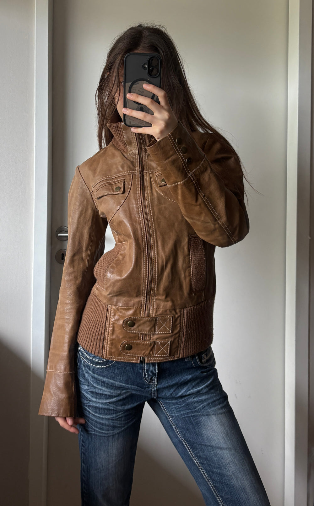 2000s Vintage high collar Archive Avantgarde authentic Stockholm fördig leather jacket