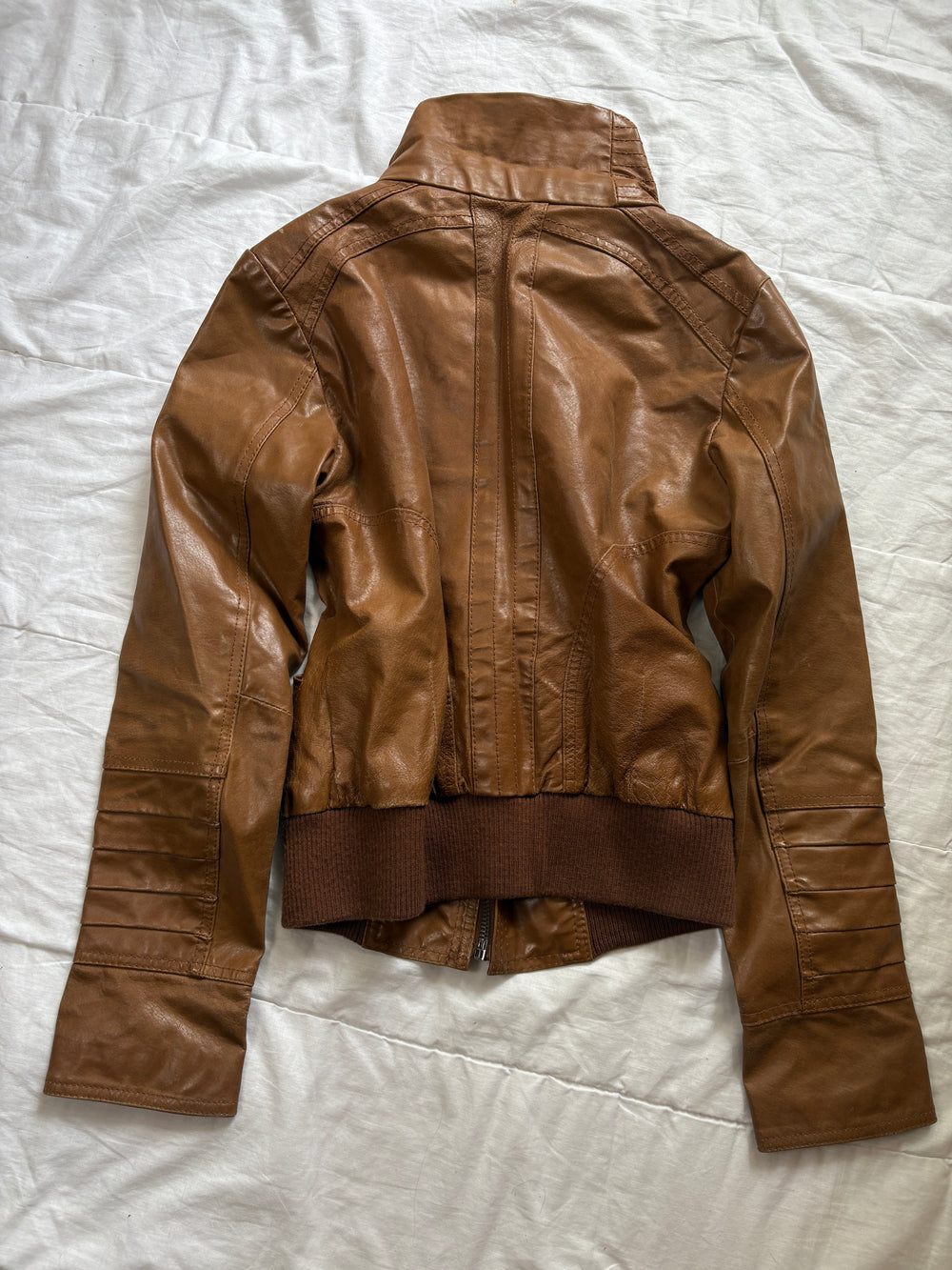 Y2K 2000s Vintage high collar iconic Archive Stockholm Rory Gilmore leather jacket zip up