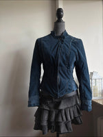 Y2K 2000s Vintage high collar blue Stockholm style autumn zip up jacket