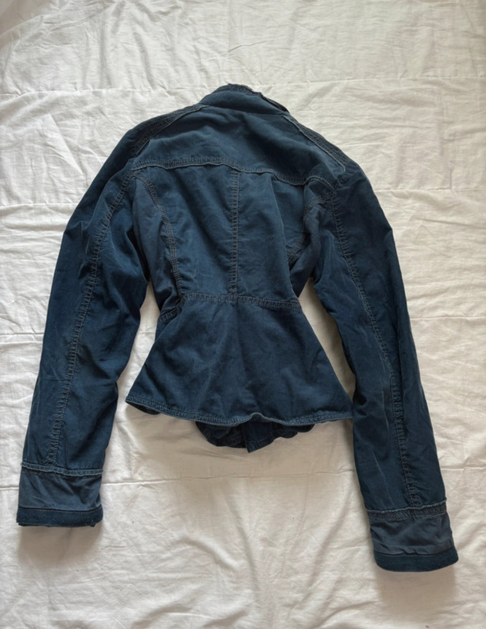 Y2K 2000s Vintage high collar blue Stockholm style autumn zip up jacket