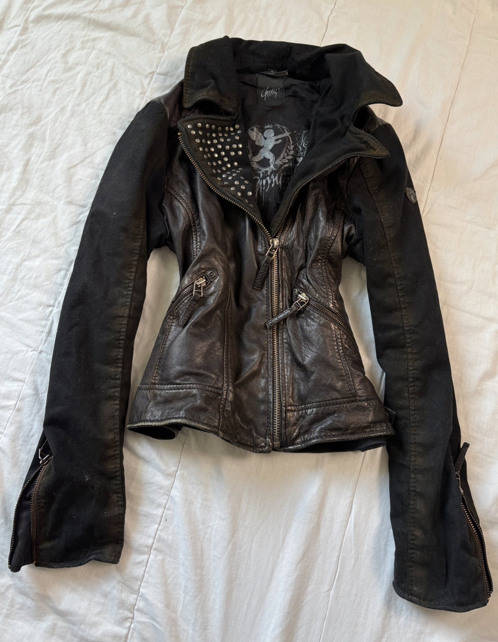 Avant Garde Leather Moto Jacket Studded Distressed Archive Rock