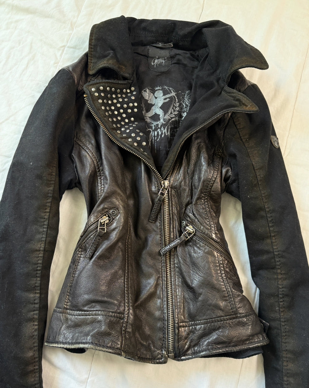 Avant Garde Leather Moto Jacket Studded Distressed Archive Rock