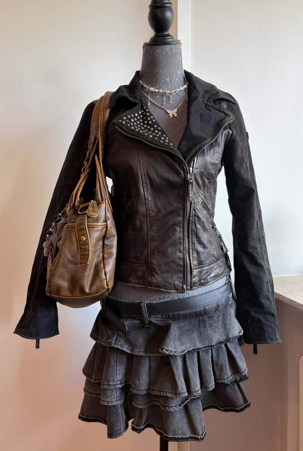 Avant Garde Leather Moto Jacket Studded Distressed Archive Rock