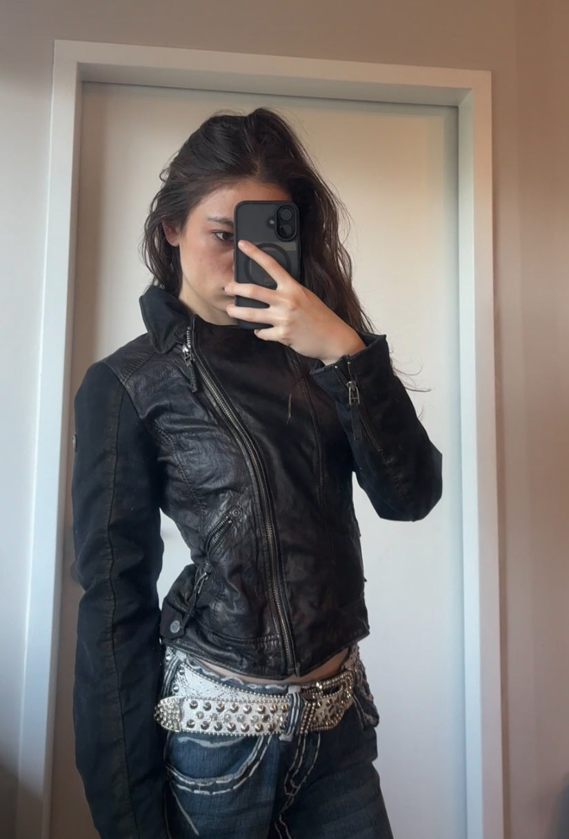 Avant Garde Leather Moto Jacket Studded Distressed Archive Rock