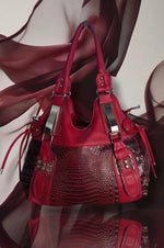 Y2K Red Croc Embossed Shoulder Bag • Studded Buckle Tote • Moto Glam diva icon