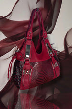 Y2K Red Croc Embossed Shoulder Bag • Studded Buckle Tote • Moto Glam diva icon
