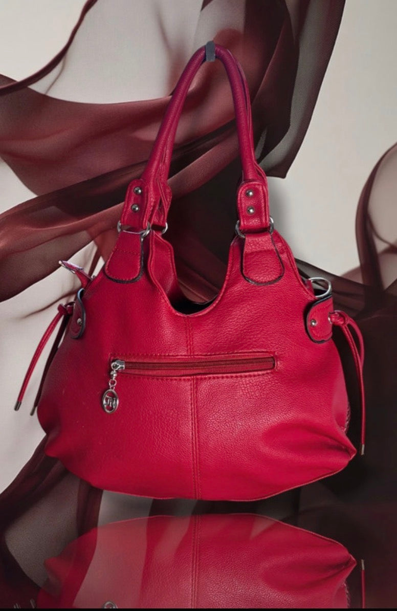 Y2K Red Croc Embossed Shoulder Bag • Studded Buckle Tote • Moto Glam diva icon