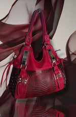 Y2K Red Croc Embossed Shoulder Bag • Studded Buckle Tote • Moto Glam diva icon