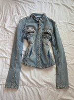 Y2K 2000s Vintage high collar denim diva archive Paris Hilton Pinterest style jacket zip up