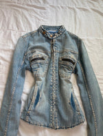 Y2K 2000s Vintage high collar denim diva archive Paris Hilton Pinterest style jacket zip up