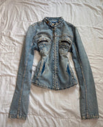 Y2K 2000s Vintage high collar denim diva archive Paris Hilton Pinterest style jacket zip up