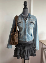 Y2K 2000s Vintage high collar denim diva archive Paris Hilton Pinterest style jacket zip up