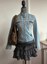 Y2K 2000s Vintage high collar denim diva archive Paris Hilton Pinterest style jacket zip up