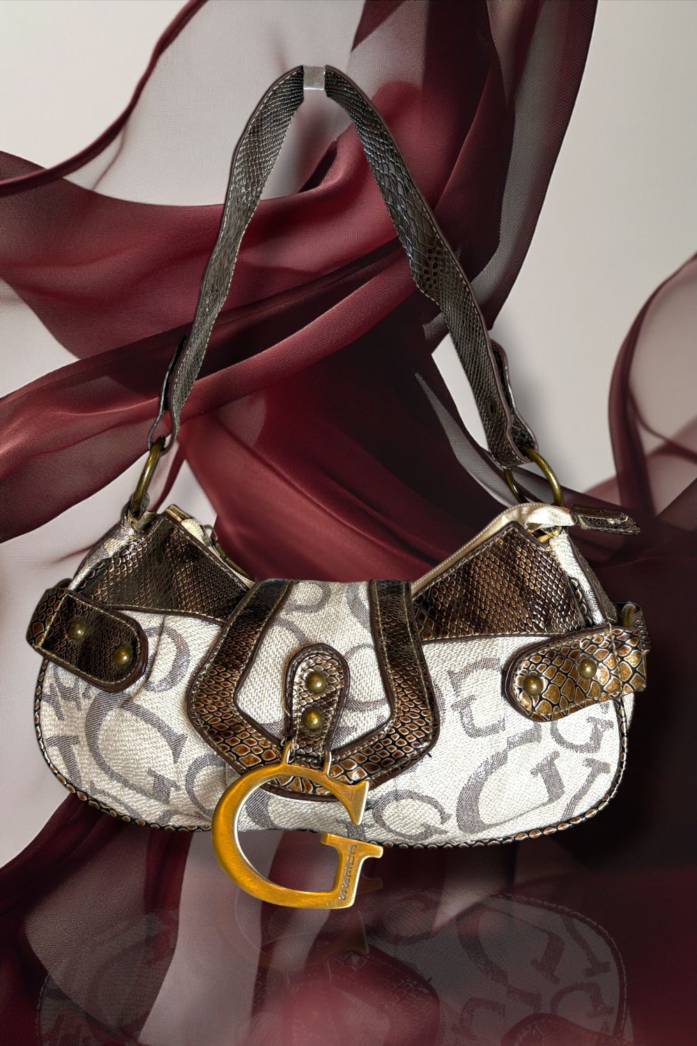 Y2K 2000s Vintage iconic GUESS rare Monogram Pinterest shoulder hobo bag archive