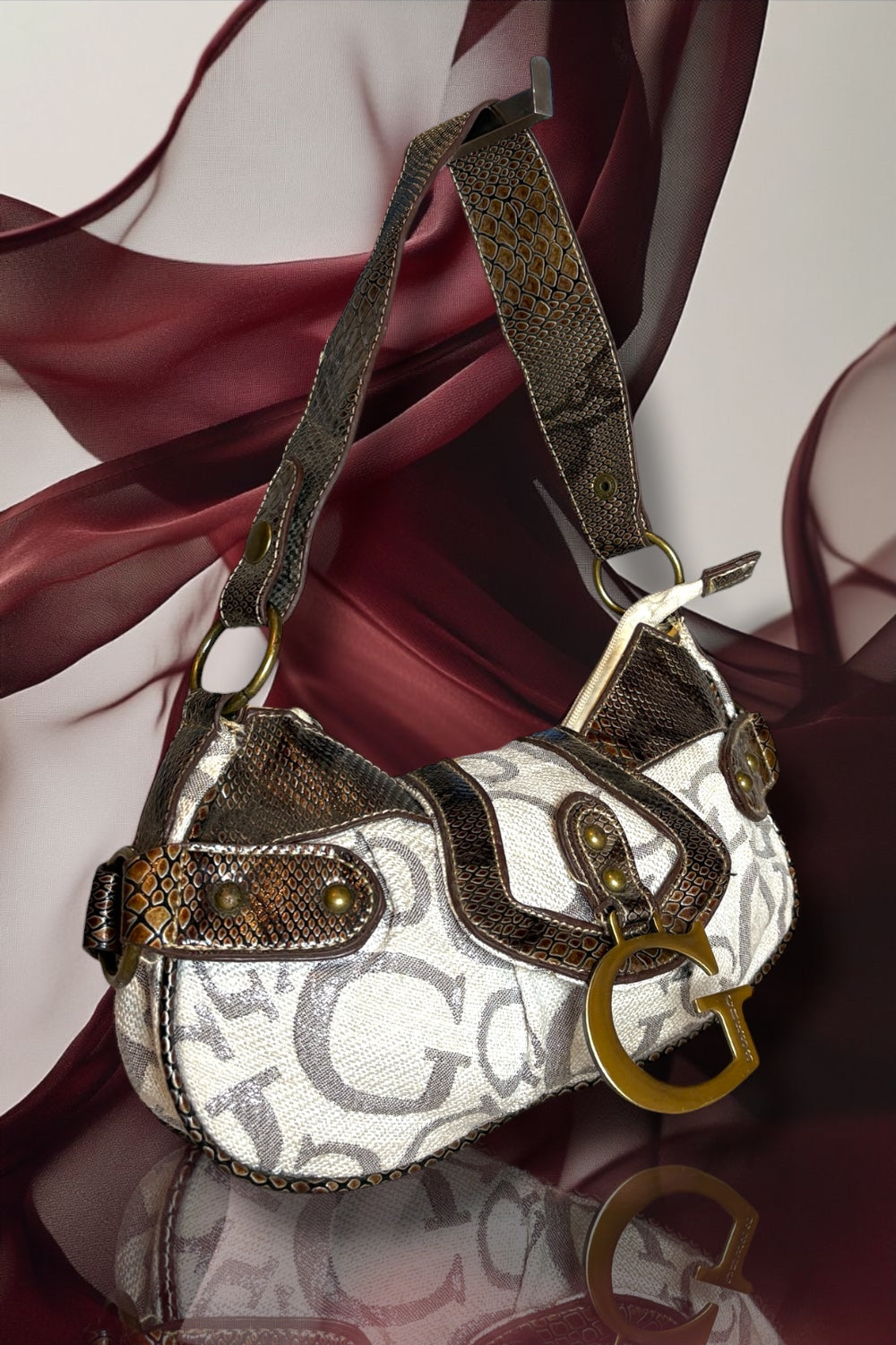 Y2K 2000s Vintage iconic GUESS rare Monogram Pinterest shoulder hobo bag archive