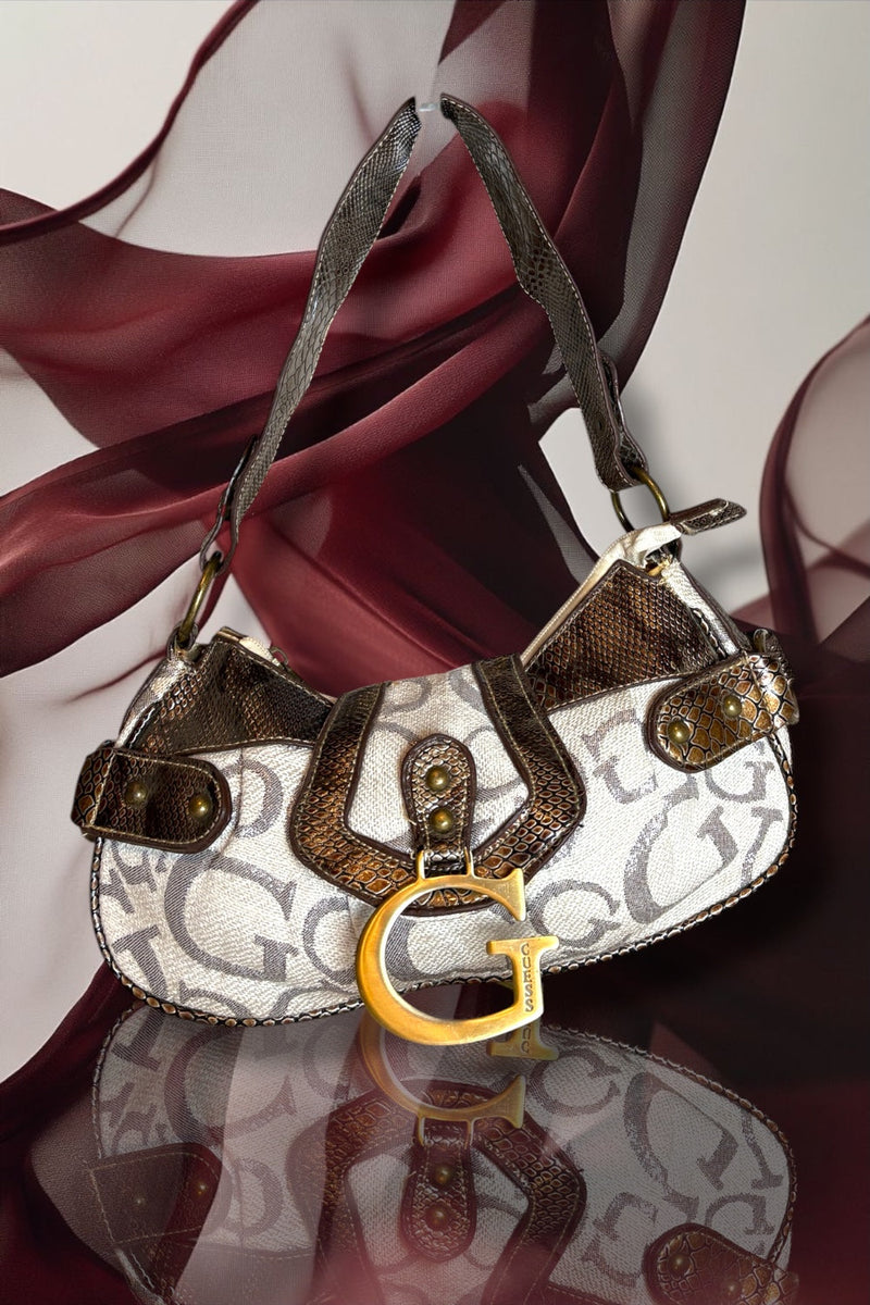 Y2K 2000s Vintage iconic GUESS rare Monogram Pinterest shoulder hobo bag archive